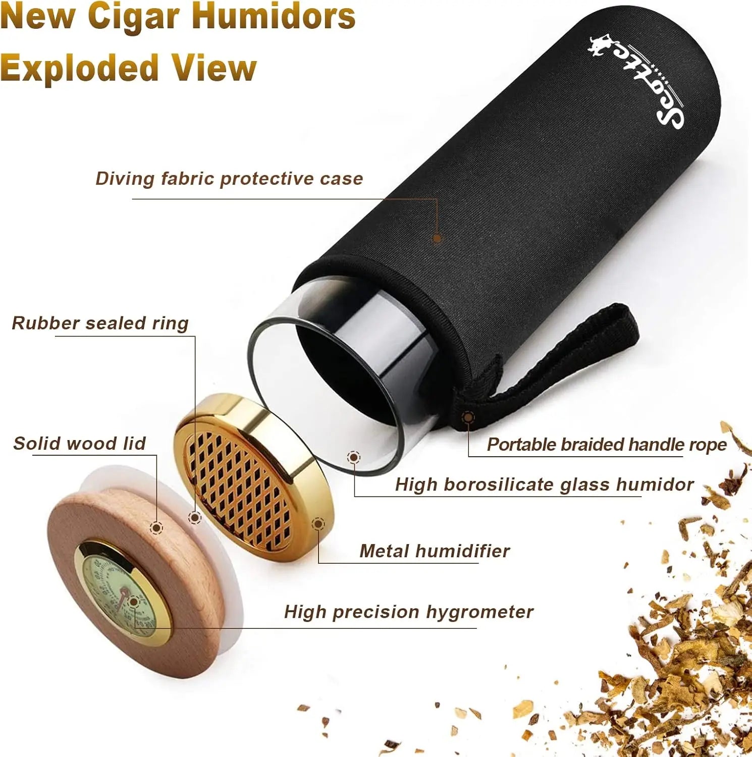 Cigar Case Humidor Gift Box Cigars Jar Humidifiers, Travel Cigar Tube for 4 to 5 Cigars