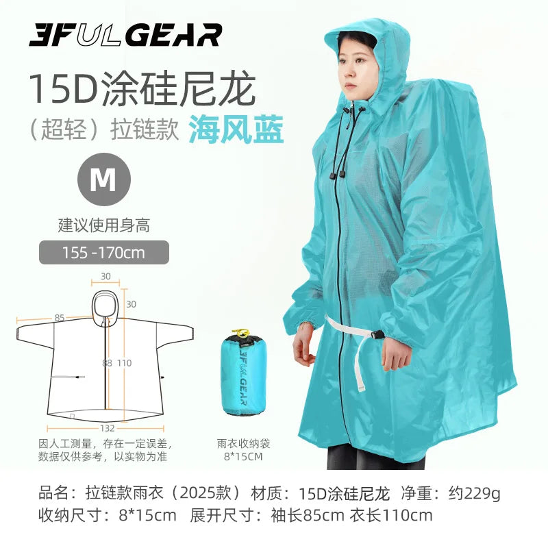 3F UL GEAR Zippered Sleeve Raincoat 15D/210T Nylon Waterproof PU5000MM Outdoor Ultralight Cycling Hiking Jackets Poncho Raincoat