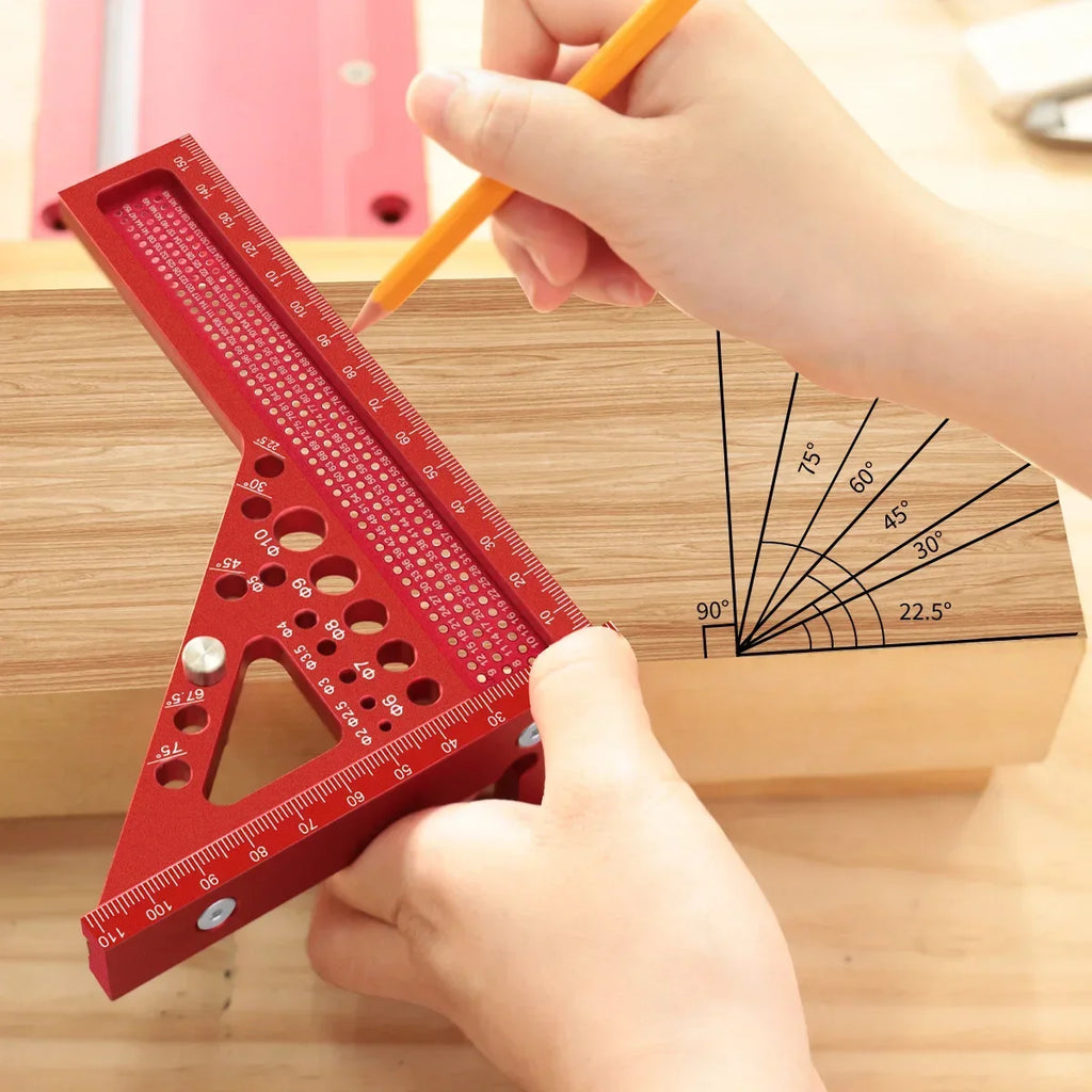 Woodworking Square Protractor Extended 3D Multi-Angle Measuring Ruler W/Dowel Pin,Aluminum Miter Triangler Layout Measuring Tool