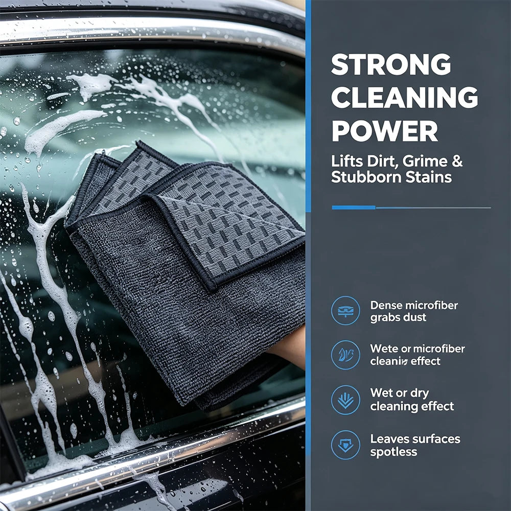 AUTOBRIGHT Dual-Sided Microfiber Car Towel Super Absorbent Double Texture For All Auto Detailing Home Office Cleaning