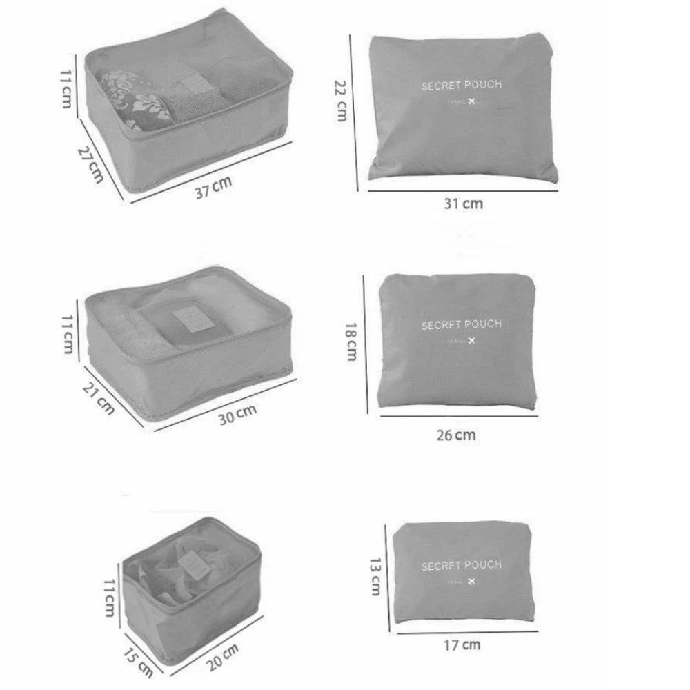 6pcs/Set Travel Storage Bag Portable Large Capacity Luggage Clothes Sorting Organizer Set Dry And Wet Separate Storage Bag