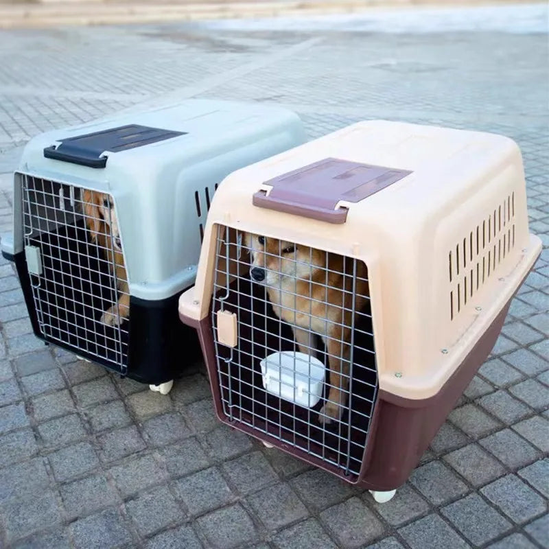‌Large Dog Crate for Air Travel - Pet Carrier with Wheels, Foldable Kennel for Golden Retriever, Airline Approved Portable Cage