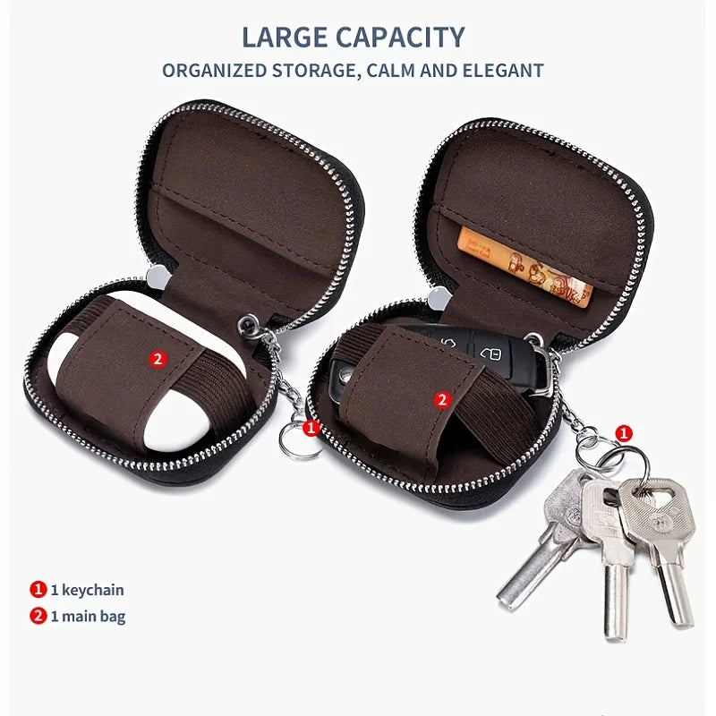 Earbud Carrying Case Small Compatible with PU Leather Earphone Case Protective Storage Pouch Bag with Mesh Pocket & Keychain for
