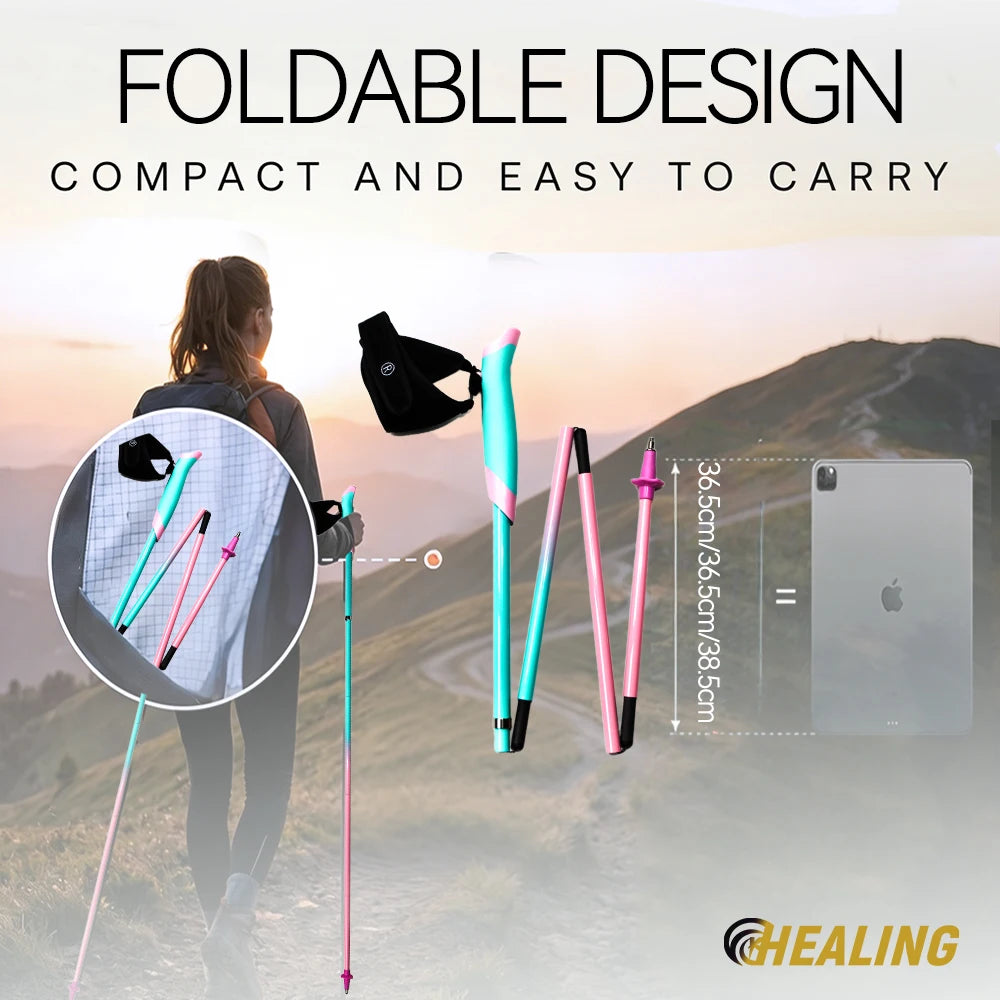 100% Carbon Fiber Trekking Poles: Foldable, Portable Hiking Poles with Wrist Straps, Non-Slip Grip, and Adjustable Length