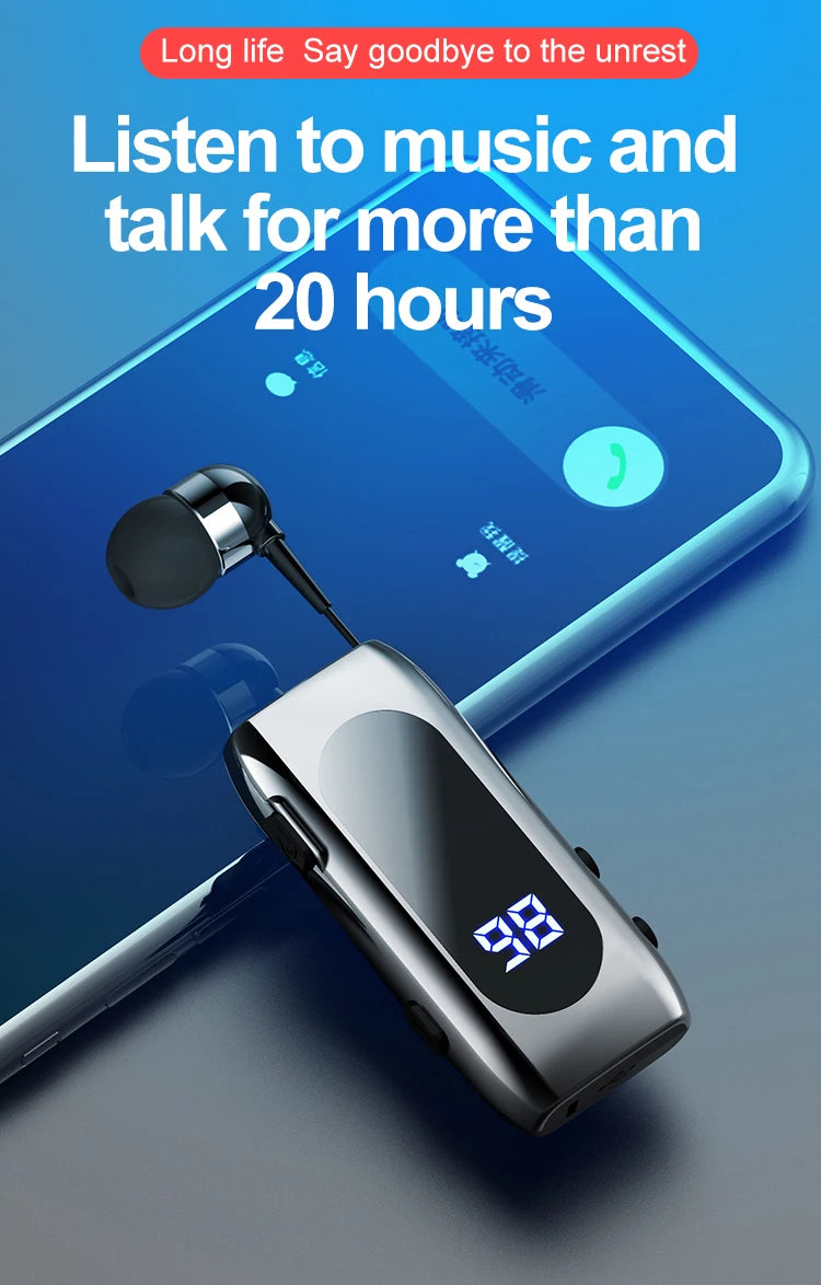 K55 Lapel Clip Bluetooth Earphone Wireless Handsfree Earbud Incoming Call Vibration Business Retractable Earbud Headset