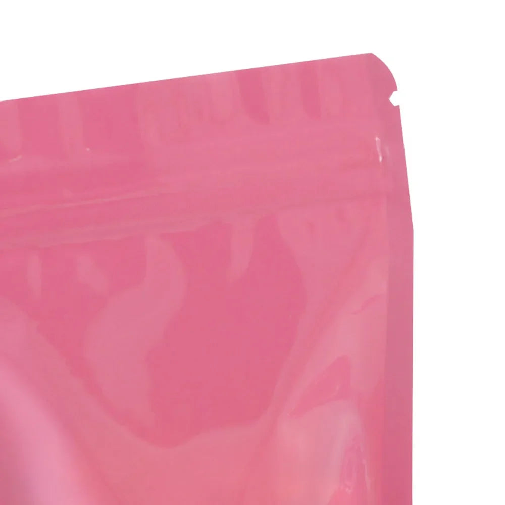 100Pcs Glossy Colors Aluminum Foil Stand Up Zip Lock Pouches with Clear Window Plastic Packaging Bag Gift Snacks Beans