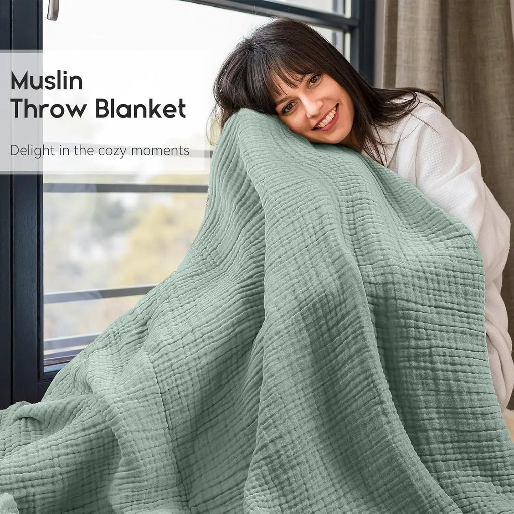 Battilo 100% Cotton Muslin Throw Blanket for Sofa 6-Layer Lightweight Breathable Boho Throws for Couch Bed Large Summer Blanket
