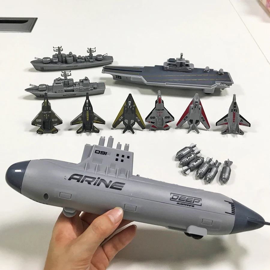 Children's aircraft carrier model, nuclear submarine launcher toy, 6pcs airplane toy fighter jet