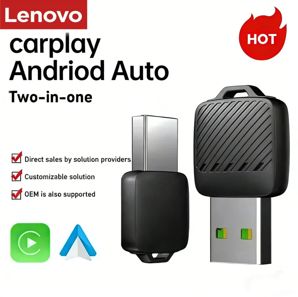 Lenovo 2 in 1 Wireless Android Auto Adapter Wireless CarPlay Dongle Car Intelligent Systems AI Smart Box For Car Wired CarPlay