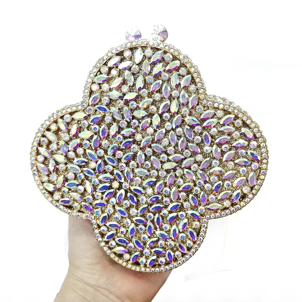 Cloudy Blue Diamond Evening Bag Stones Minaudiere Clutch Silver Crystal Handbag Women Party Prom Bag Bridal Clutches Wedding Pu