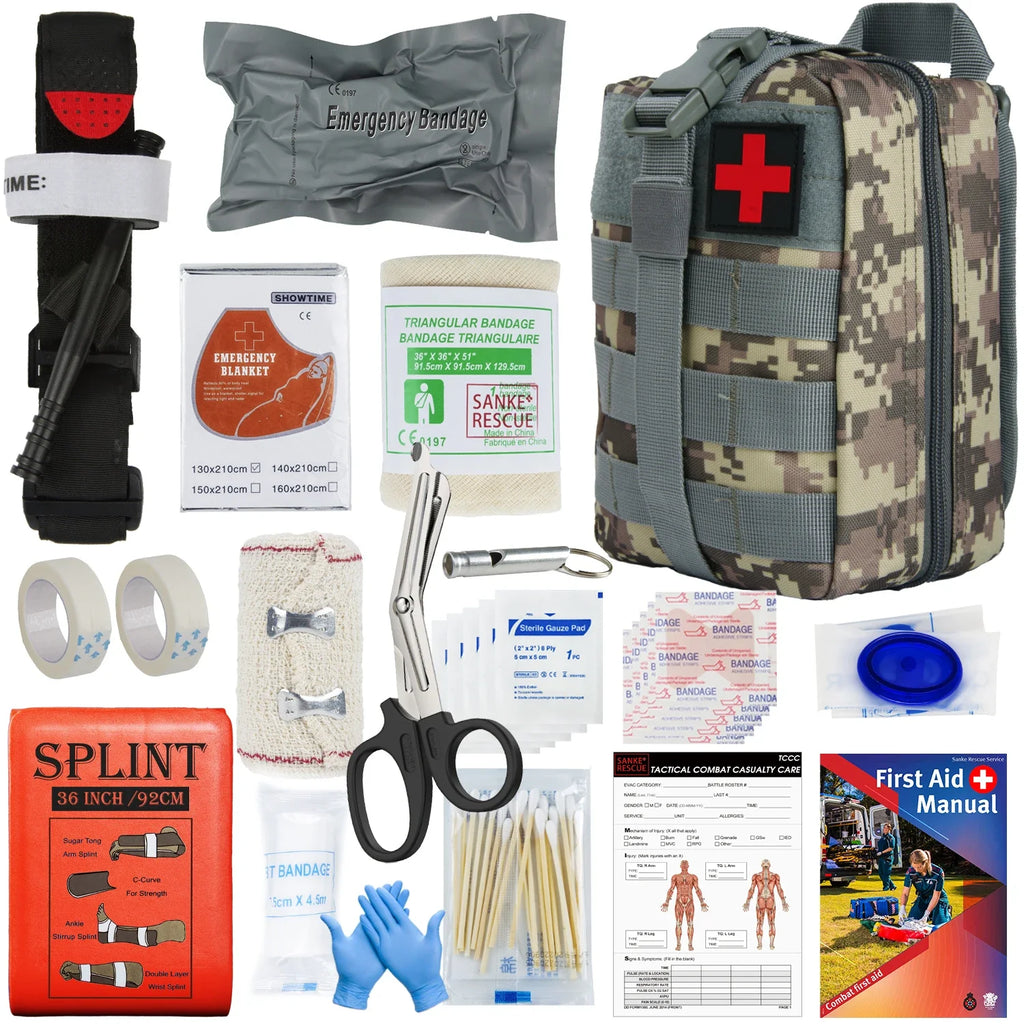First Aid Survival Kit Tactical IFAK Pouch Supplied full set Molle Camping Kit with 18 EMT Tourniquet Items Emergency Outdoors