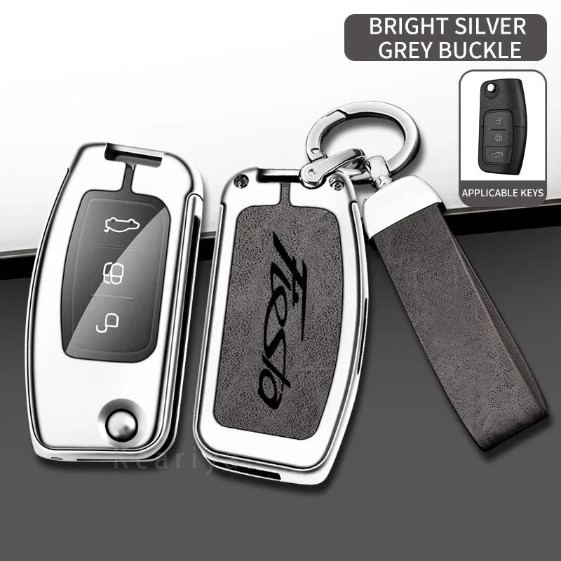 New Auto TPU Zinc Alloy Key Case Bag For Ford Fiesta Logo Car Key Chain Car Metal Key Shell Car Interior Decoration Accessories