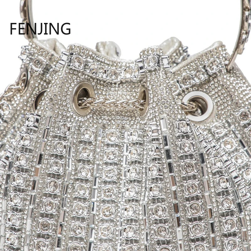 Evening Banquet Bag Luxury Designer Purses and Handbags Bag for Women Bucket Clutch Purse Tassel Crystal Rhinestone Shoulder Bag