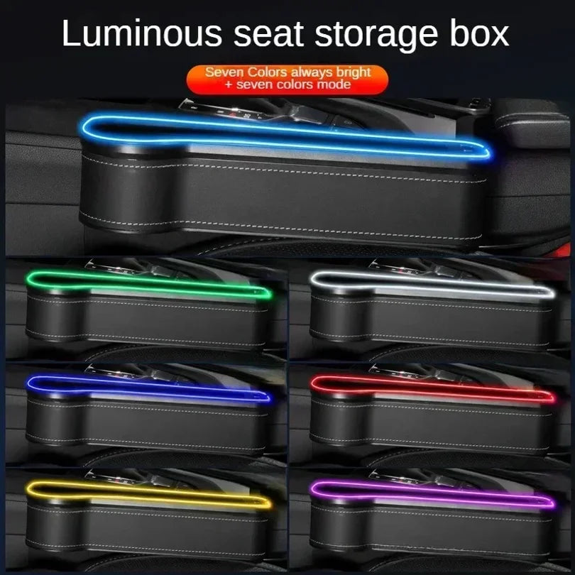 New Car Crevice Storage Box with 2 USB Charger Colorful LED Seat Gap Slit Pocket Seat Organizer Card Phone Bottle Cups Holder