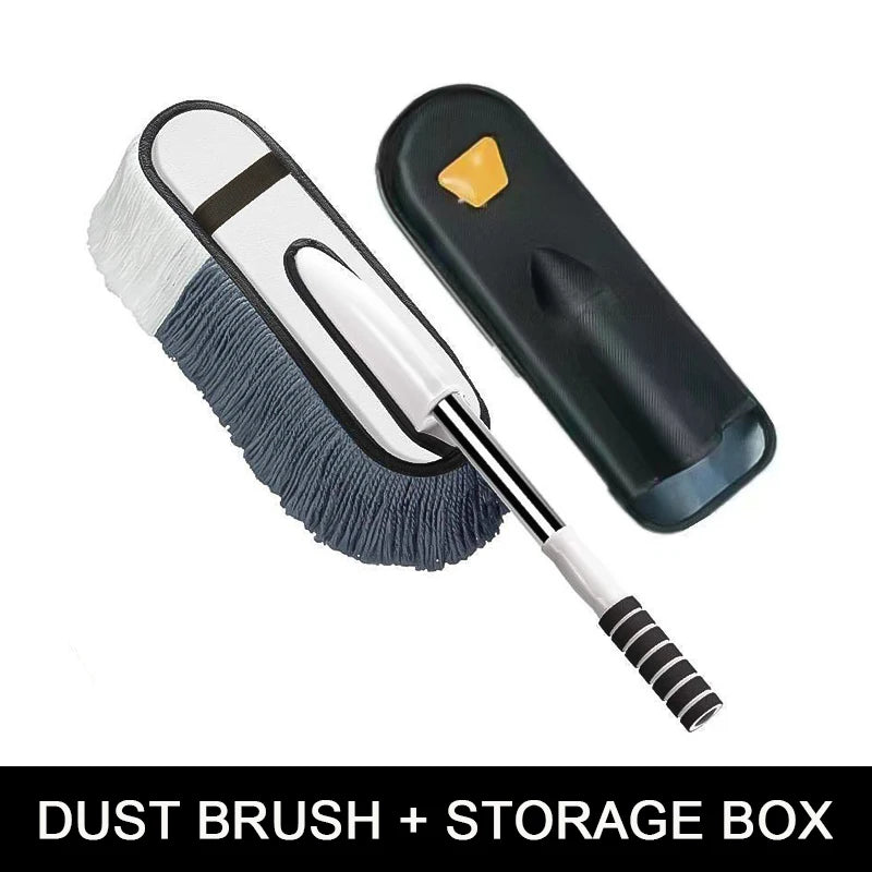 SEAMETAL Microfiber Car Cleaning Brush Set Telescopic Long Handle Dust Removal Mop Bristles Car Wash Brush Storage Box Kits