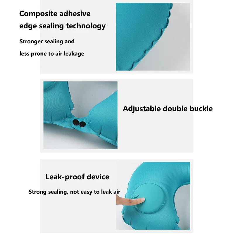 New Outdoor Camping Inflatable U-shape Pillow Comfort Neck Support Milk Silk & Flocked Travel Pillow for Car Plane And Home Use