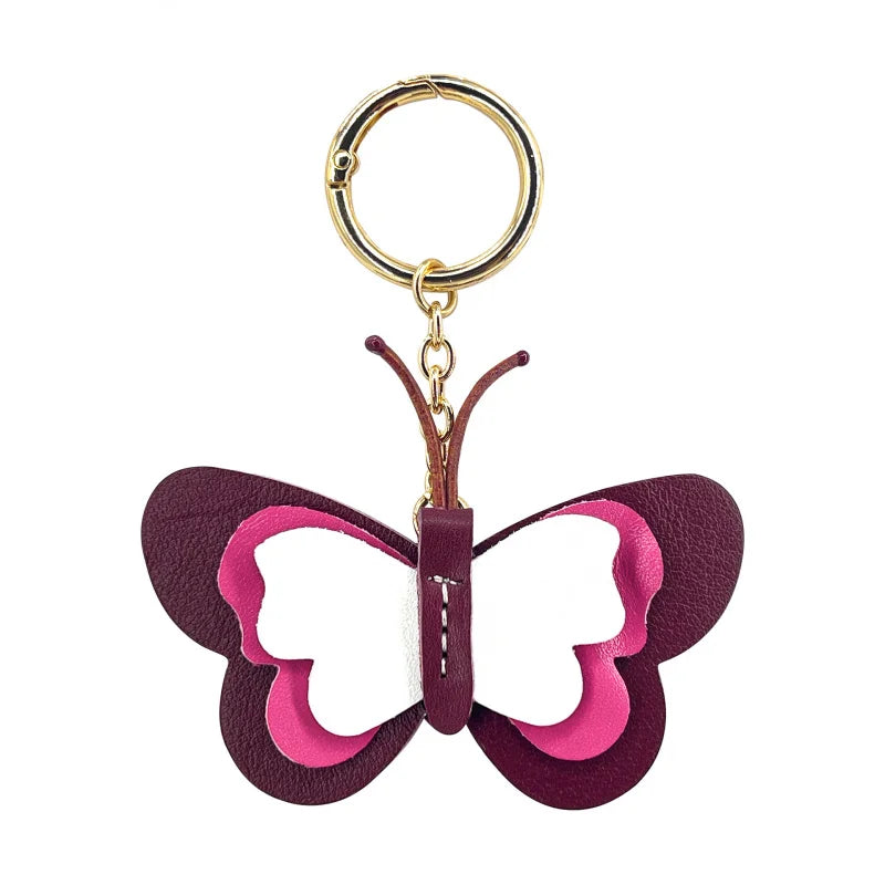 New Genuine Leather Butterfly Keychain Bag Pendant Gift Cute Car Key Ring Luggage Bag Parts Accessories For Women And Men