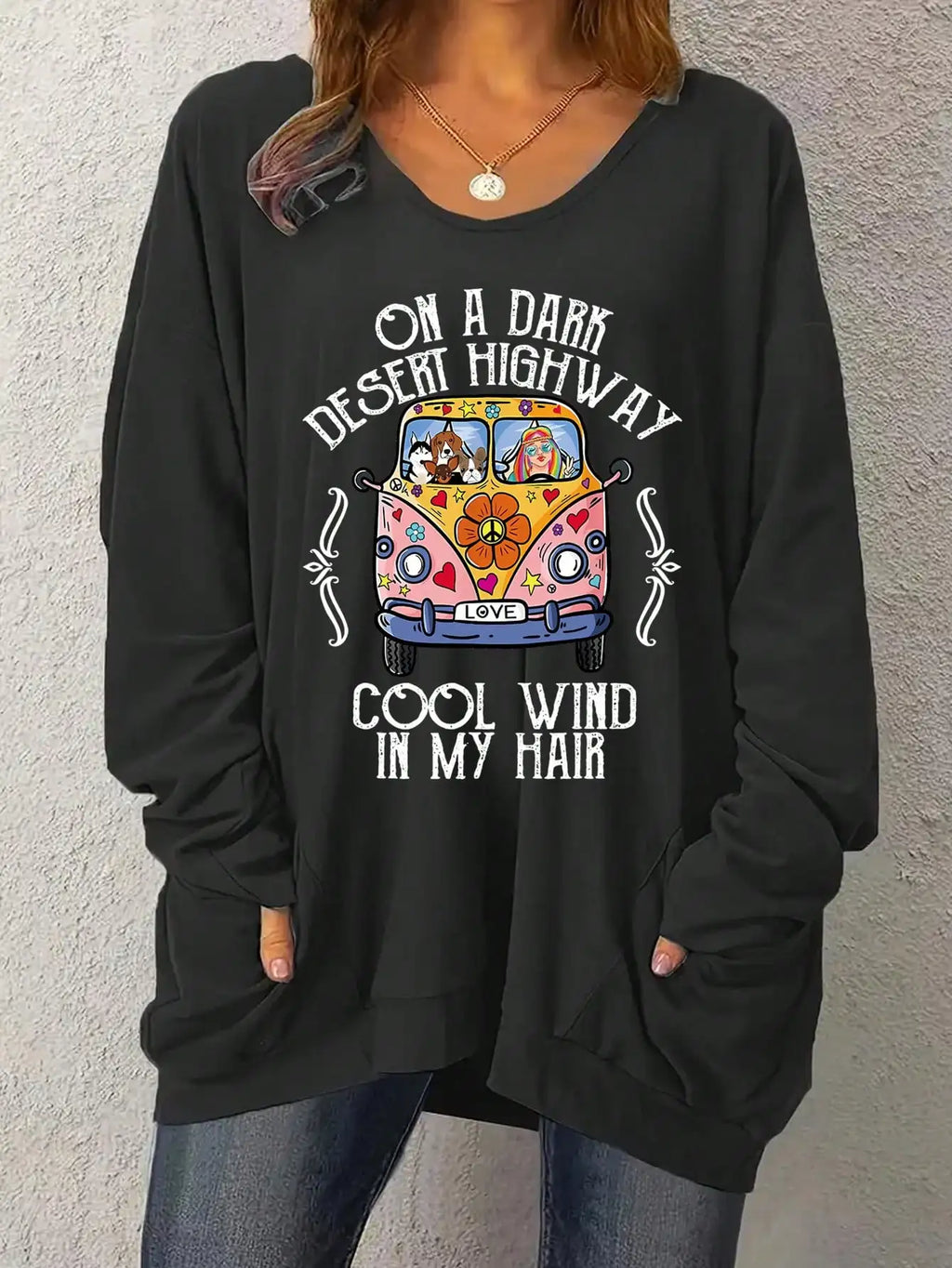 2026 Women's New Letter Car Animal Print Plus Size Casual Long Sleeved Round Neck Slightly Elastic Pullover T-Shirt