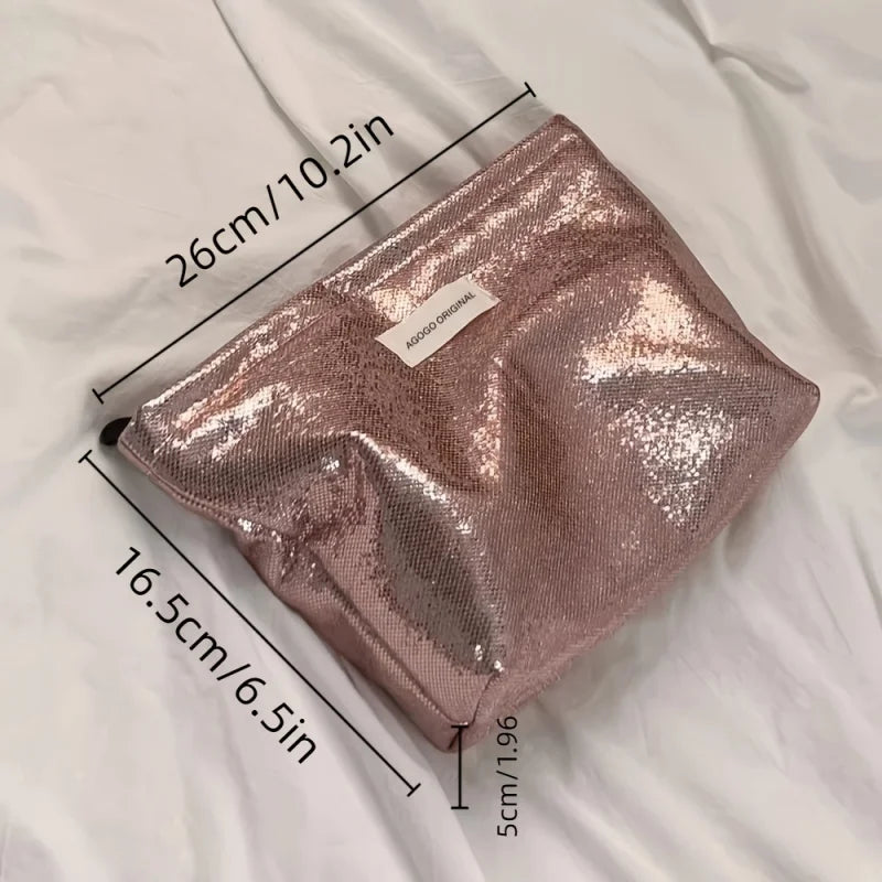 1 Large Capacity Zipper Clutch Bag - Travel-friendly Handheld Makeup Bag, Washable Storage Box, Elegant Solid Color (Gray/Champa