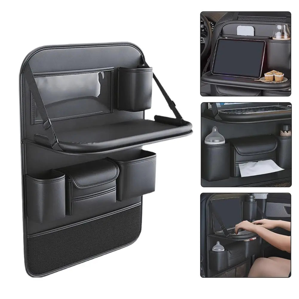 Multifunctional Car Seat Back Storage Bag Black Leather Car Seat Back Hanging Bag Anti-kick Cushion High Quality Car Storage Bag