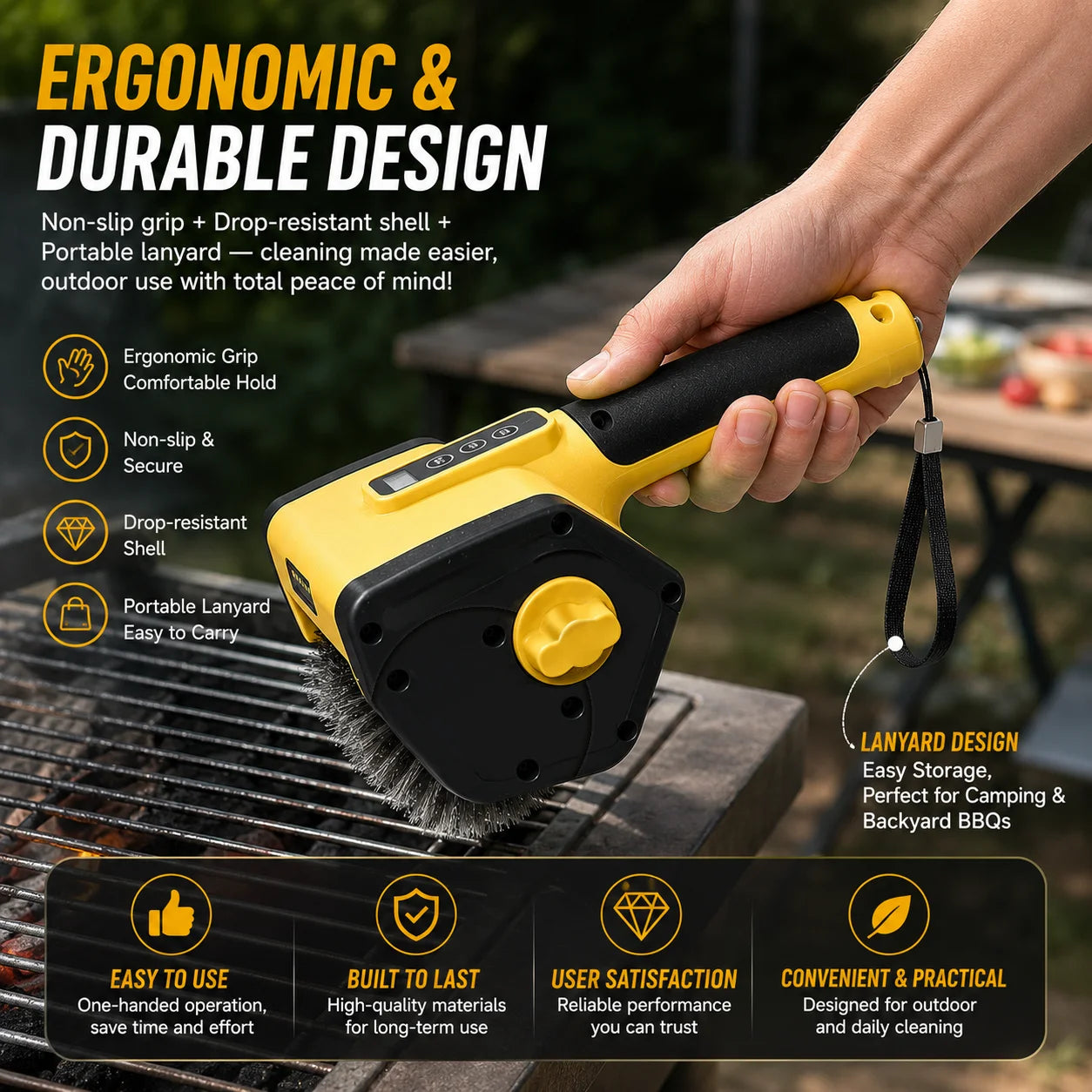 BBQ Grill Brush 2-Speed Settings 800RPM Electric Grill Brush Grill Cleaner 3000 mAh for Outdoor Griddles Picnic Barbecue Kitchen