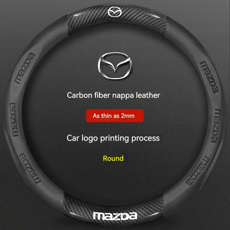 For Mazda 3 5 6 SKYACTIV Axela Atenza CX30 CX5 CX8 CX9 MX5 RX8 RX7 BT50 Carbon fiber Leathe Car Steering Wheel Cover Accessories