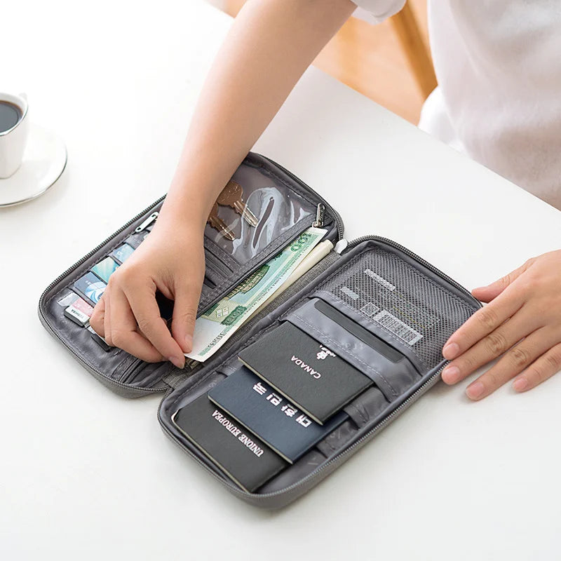 Travel Document Organizer - Waterproof Passport Holder with RFID Blocking, Multi-Card Slots & Zipper Pocket for Airplane/Train