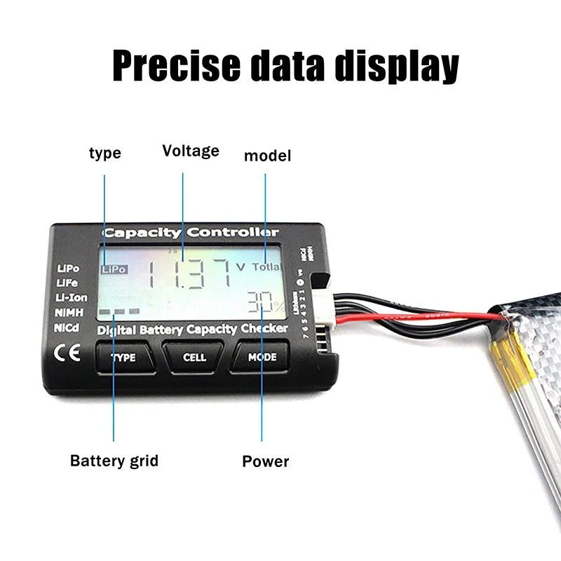 7 Digital RC Battery Capacity Checker - Cellmeter7 Voltage Tester Controller For LiPo LiFe Li+ NiMH NiCd Battery Cell Meter