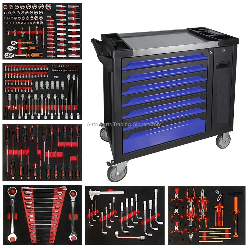 Lockable Seven-Drawer Steel Iron Toolbox For Auto Repair Red 310pcs Tool Sets For Workshop Garage Storage OEM OBM Supported