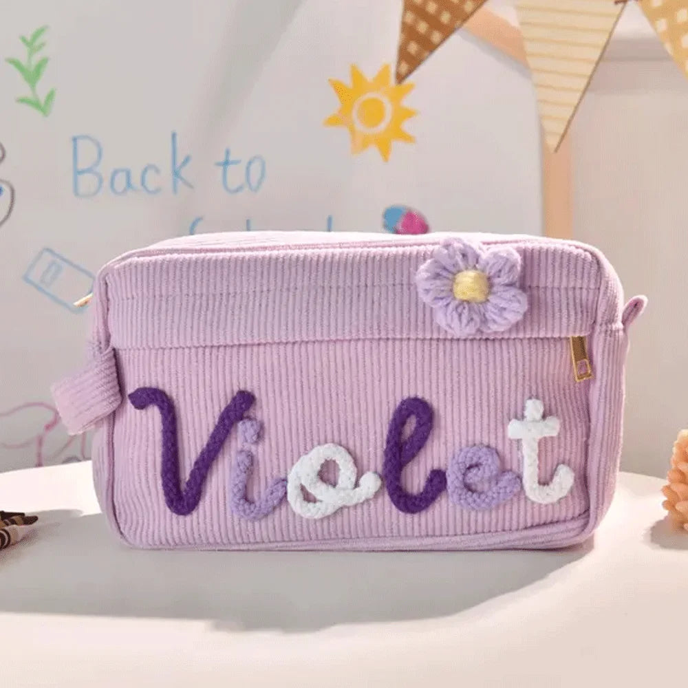 1pc Custom Corduroy Makeup Bag: Personalized yarn name bag, stylish and simple mini portable storage bag with large capacity