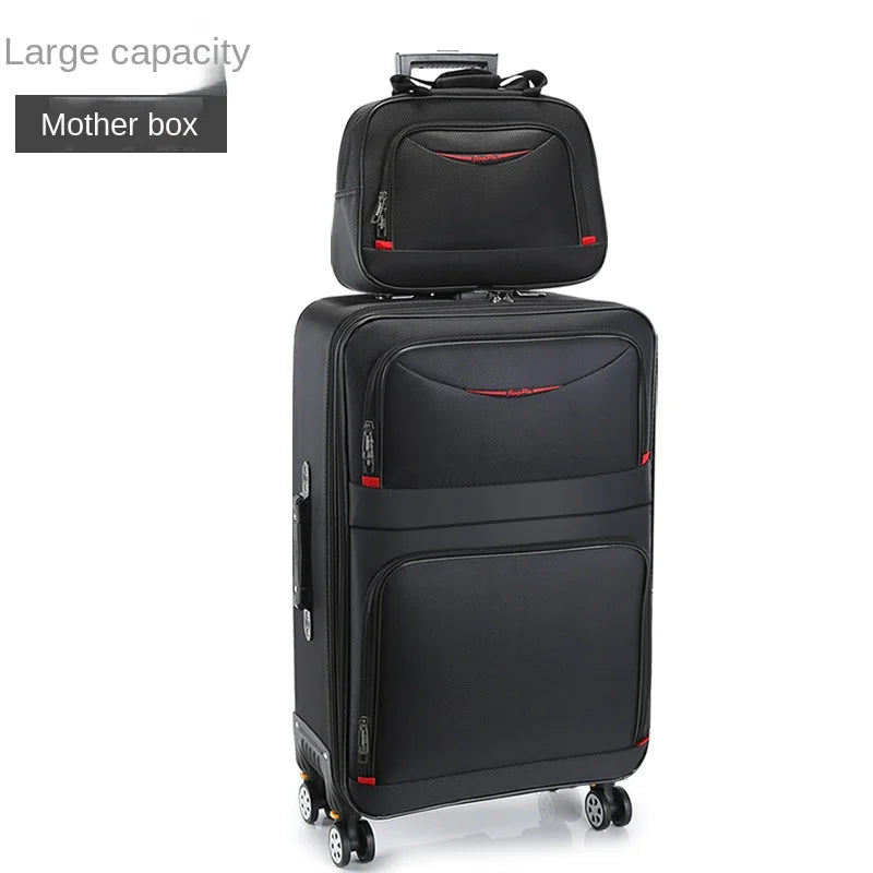 Large Capacity Suitcase with Combination Lock Luggage Travel Boardable Waterproof Oxford Fabric Trolley Case 28-Inch Oversized