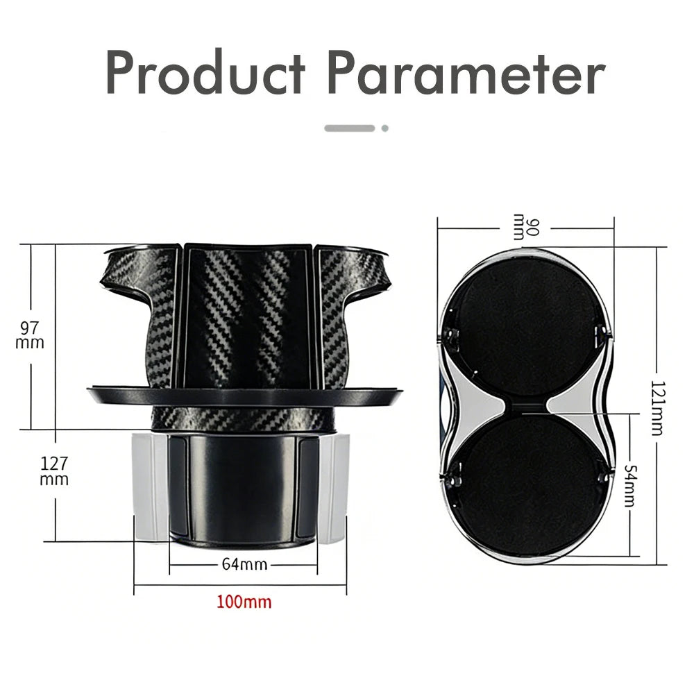 Car Dual Cup Holder Expander - 1-to-2 Design, Carbon Fiber Style, Universal Auto Cup Storage Rack for Drinks & Mugs