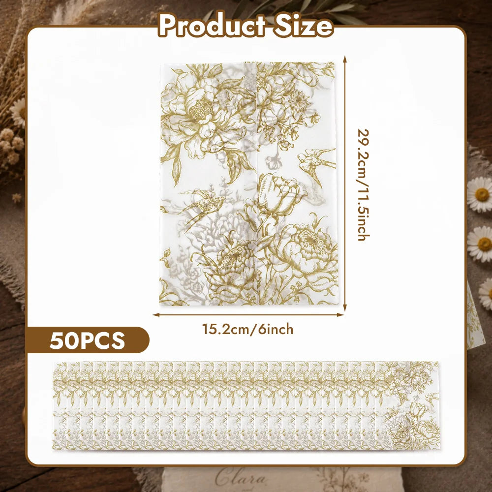20/50pcs Vellum Wrap with Monochrome Flowers, Vintage Floral Vellum Jacket, DIY Vellum Fold Envelope,for Wedding Invitations