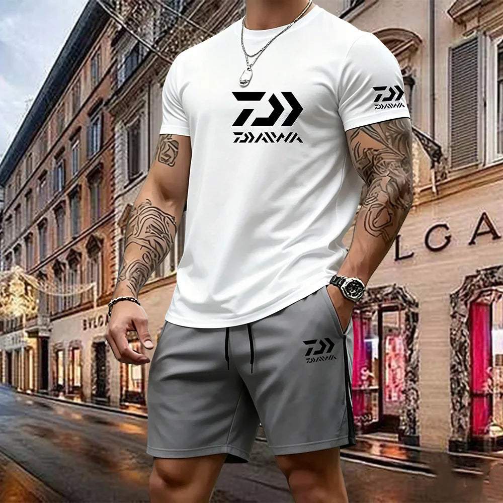 2026 Summer New Men's Fashion Outdoor Sports Set Printed Short Sleeve T-shirt+Shorts Loose Home Leisure Two Piece Set