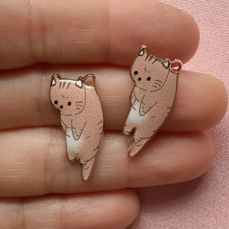 12pcs alloy printed cat pendant, DIY jewelry making earrings, keychain accessories