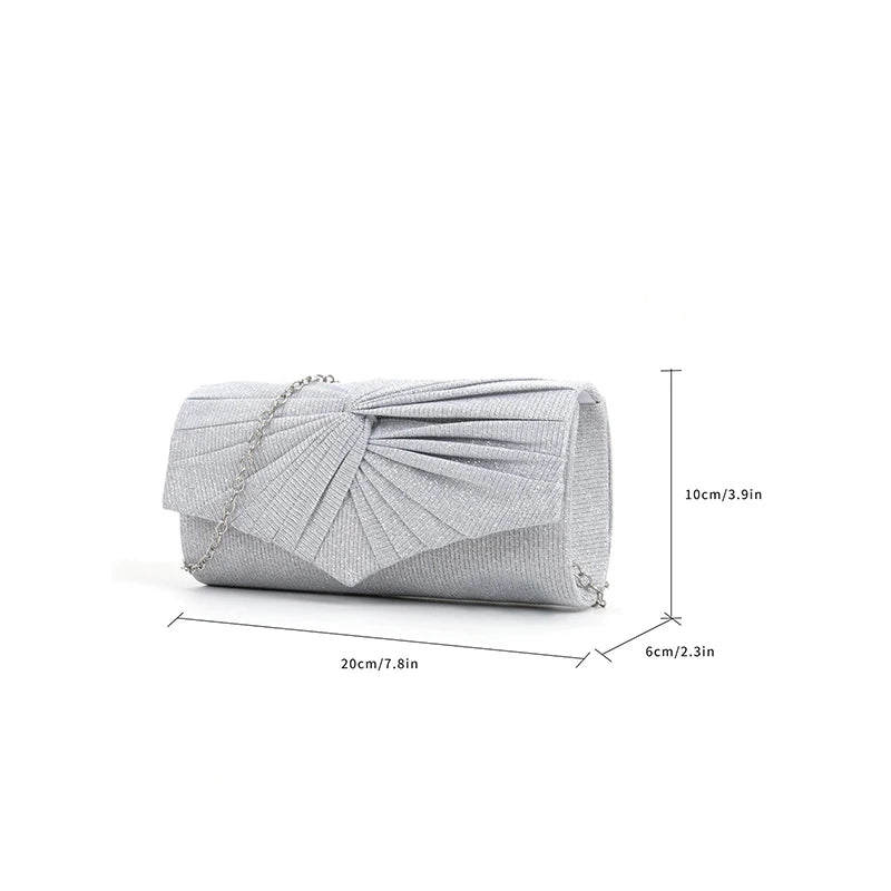 Crossbody Dinner Bag, Pleated and Patterned Women's Bag, Solid-color Clutch Clutch, Chain Evening Makeup Bag