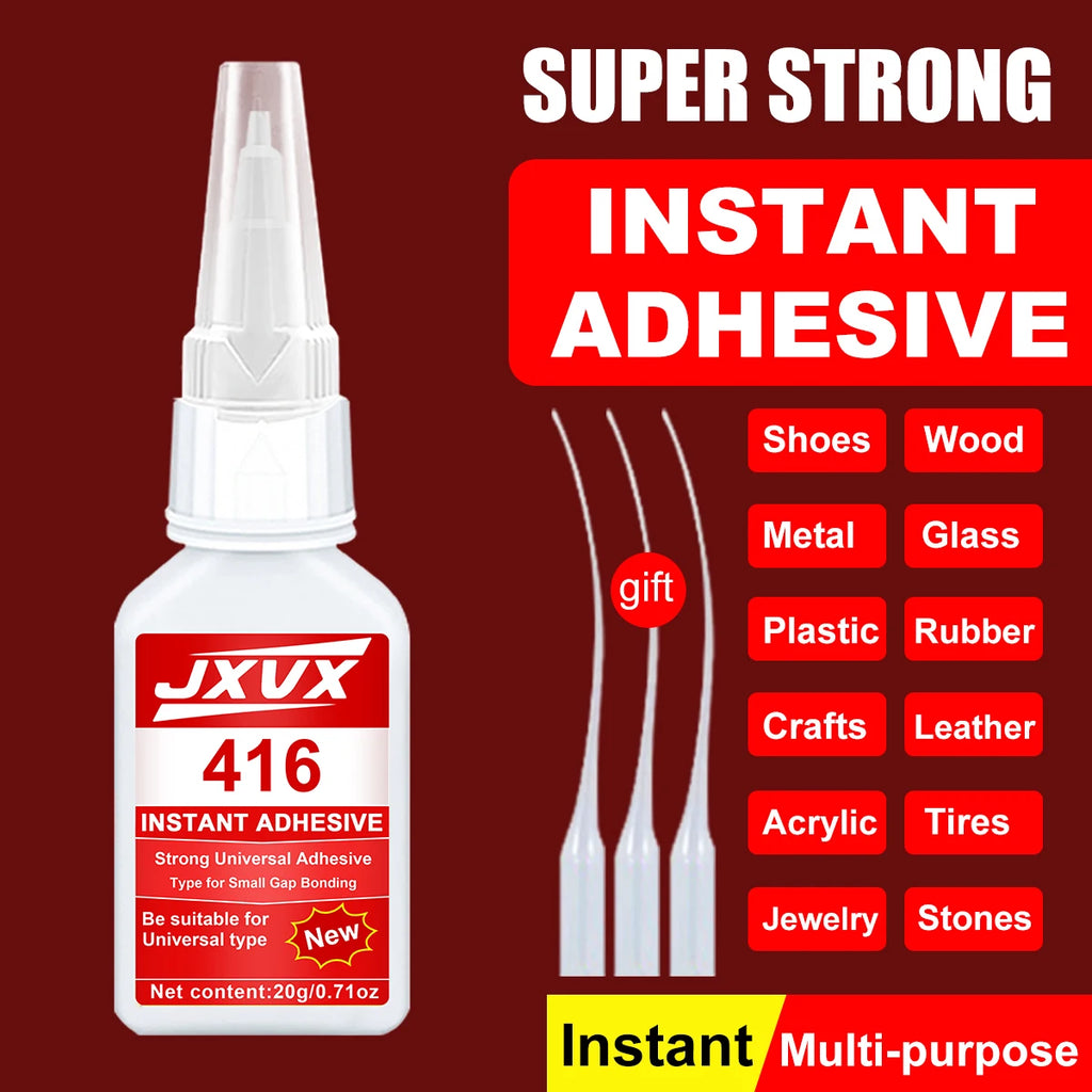 Quick-Drying Industrial 416 Super Glue, Newly Formulated with Cyanacrylate Activator Adhesive,Fast Drying Odorless Long Lasting Bonding,Home & Office Adhesive,With Clip Tool