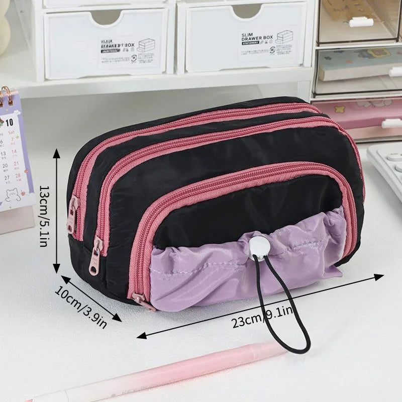 INS Pencil Case Large Capacity Pen Bag Cute Stationery Case Makeup Pouch Back to School Pink Pencil Case with Mesh Pocket 필통
