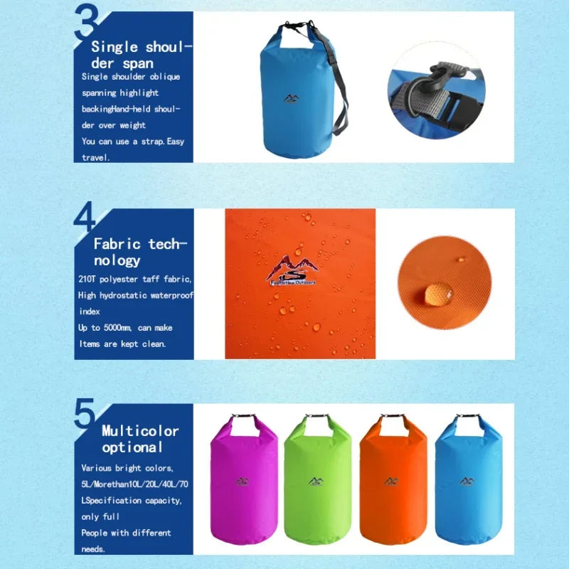 5L 10L 20L 40L 70L Waterproof Large Capacity Bag Dry Bag For Camping Hiking Swimming Rafting Kayak River Trekking Bags