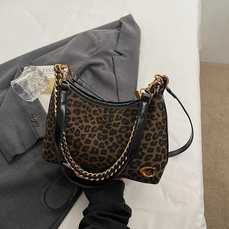 Y2K leopard print shoulder bag for women, 2026 new model, high-end style, underarm bag with adjustable chain strap,crossbody bag