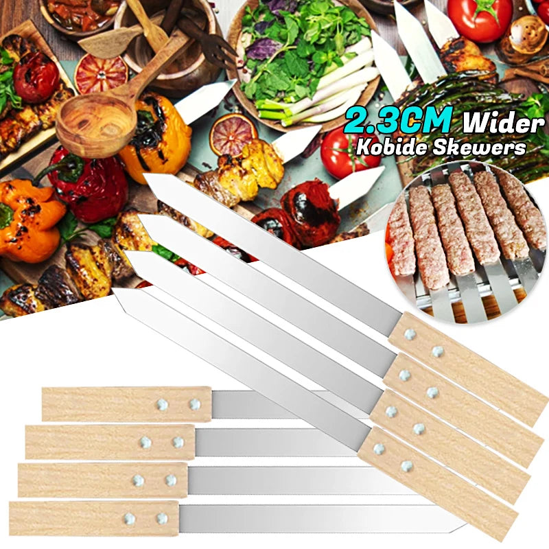 Kabob Skewers 15.7 Inch Long 0.91 Inch Wide 2mm Thin Stainless Steel BBQ Skewer Stainless Steel Reusable Kobide Skewers