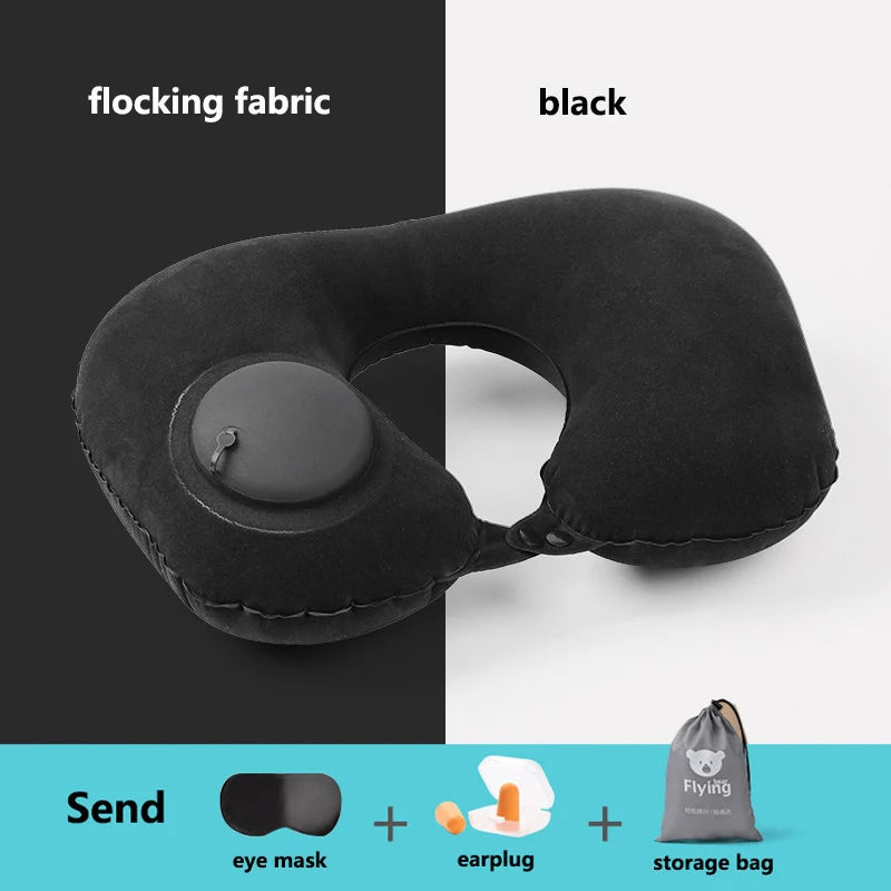 New Outdoor Camping Inflatable U-shape Pillow Comfort Neck Support Milk Silk & Flocked Travel Pillow for Car Plane And Home Use