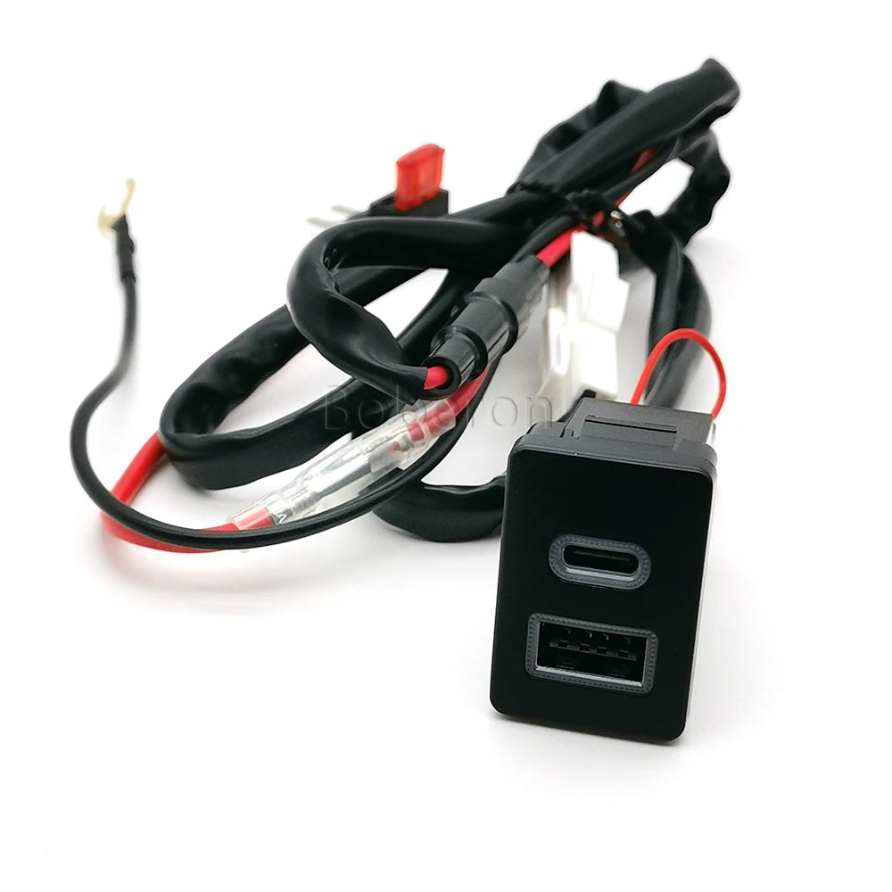 12V/24V Fit for Toyota Spade 2012-2016 LC76 2019-2024 Car Dual QC3.0 USB TYPE C PD Charger Socket Adapter Orange LED