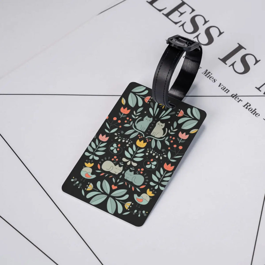Custom Swedish Folk Cats Luggage Tag With Name Card Privacy Cover ID Label for Travel Bag Suitcase