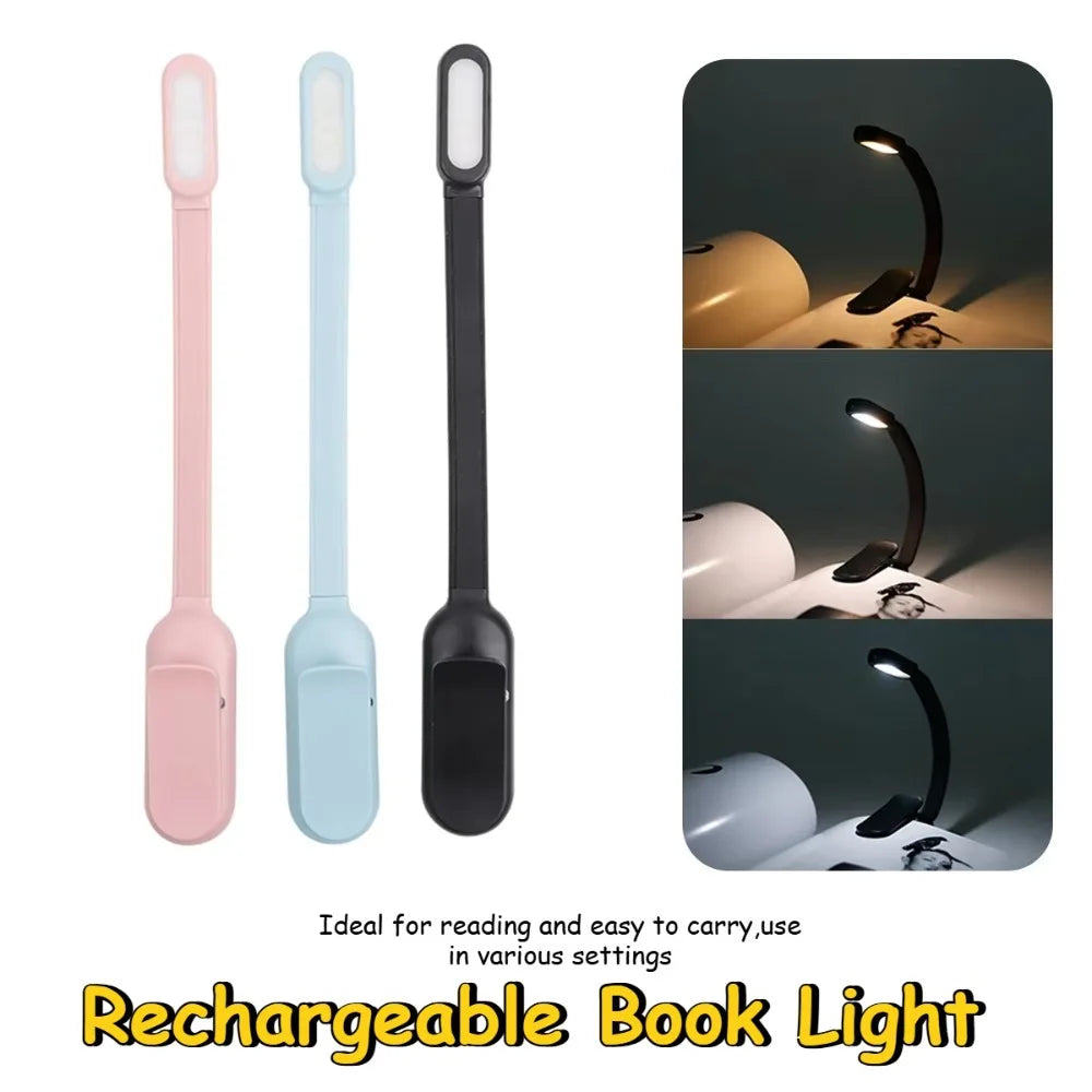 Mini LED Book Night Lamp - 3 Brightness Adjustable USB Rechargeable Clip-On Lamp for Travel, Bedroom, Dormitory, Reading