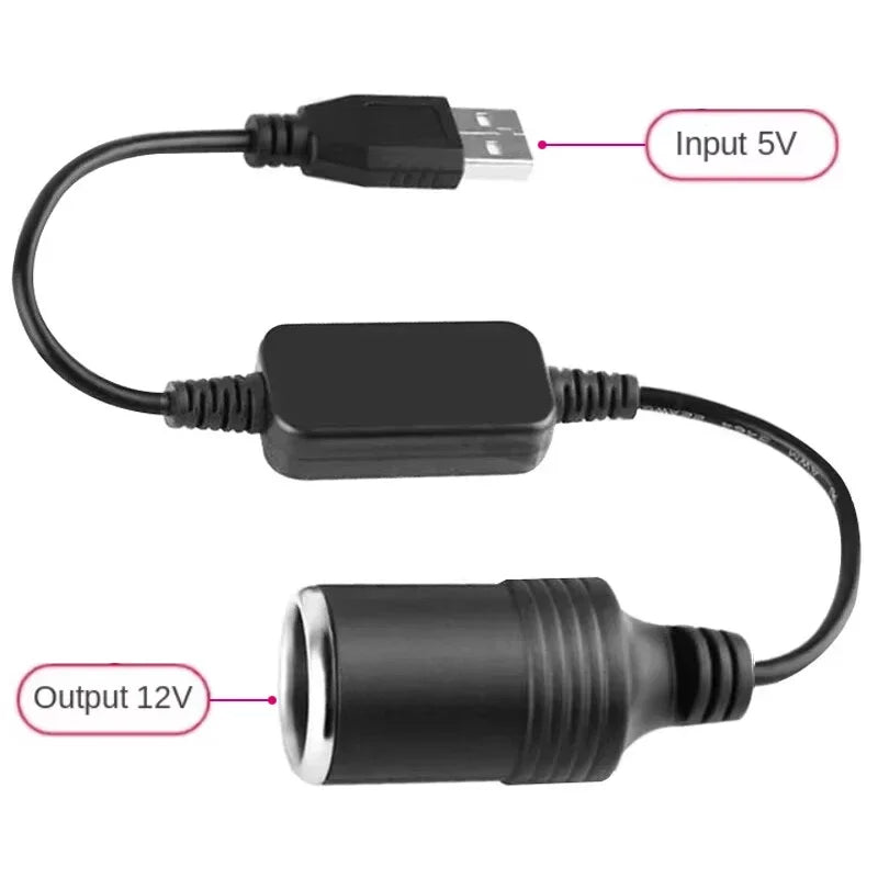 5V USB To 12V Car Cigarette Lighter Female Socket Adapter USB Male To Cigarette Lighter Female Converter Plug Auto Accessories