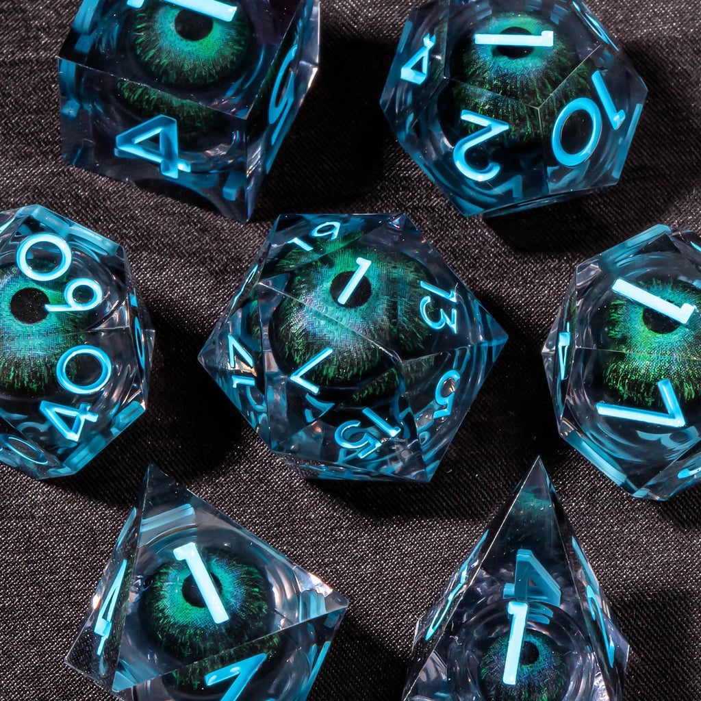 DND Liquid Core Dice Set D&D, Sharp Edge Resin Dungeon and Dragon Dice, Role Playing RPG D and D Dice D20 D12 D10 D8 D6 D4