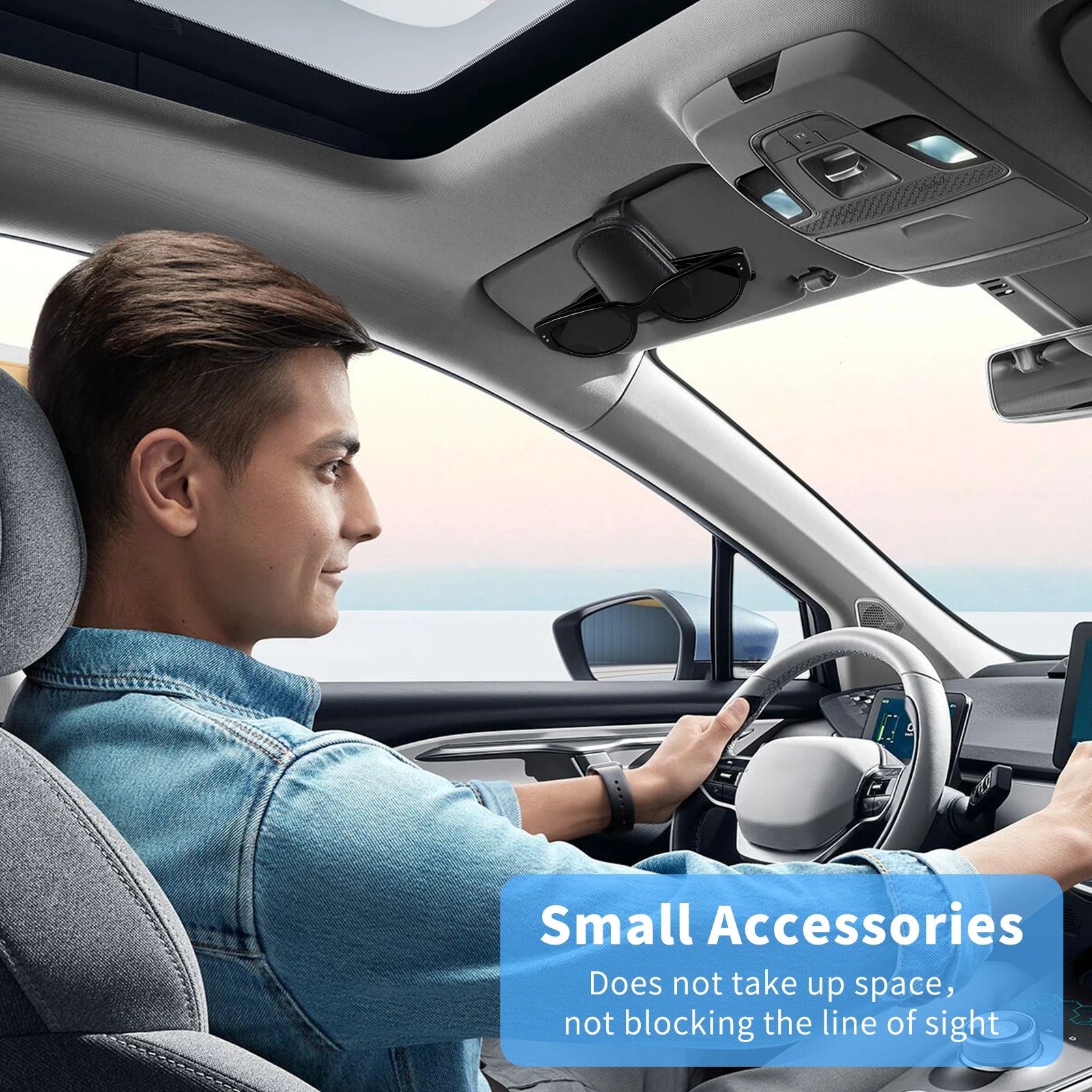 Magnetic Car Sunglasses Holder Clip Sun Visor Glasses Clips PU Leather Magnetic Suction Ticket Card Clip Auto Accessories