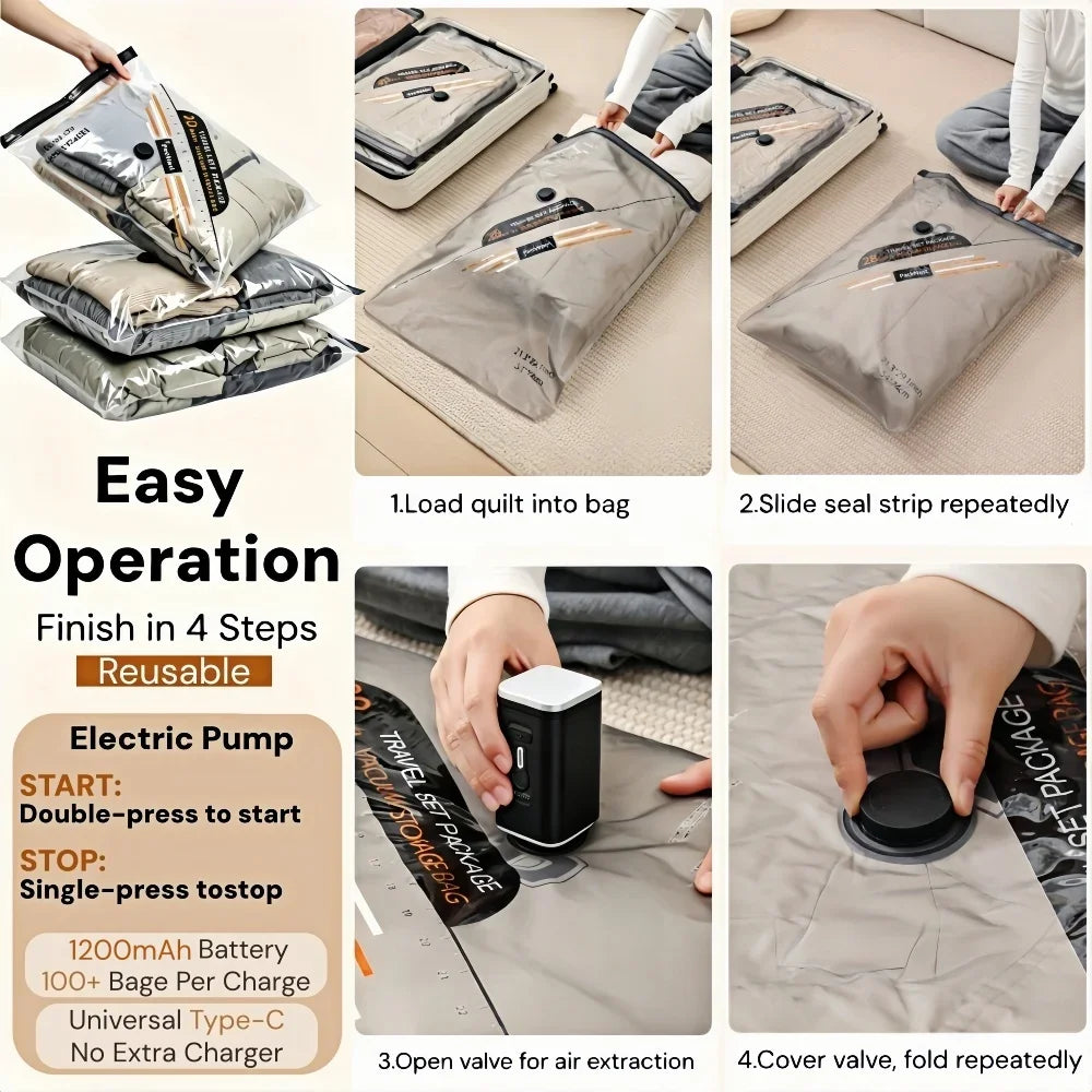 Vacuum Bags for Travel Set with Electric Pump,Compression Space Saver Packing Bags for Luggage Suitcase Clothing Storage Bag