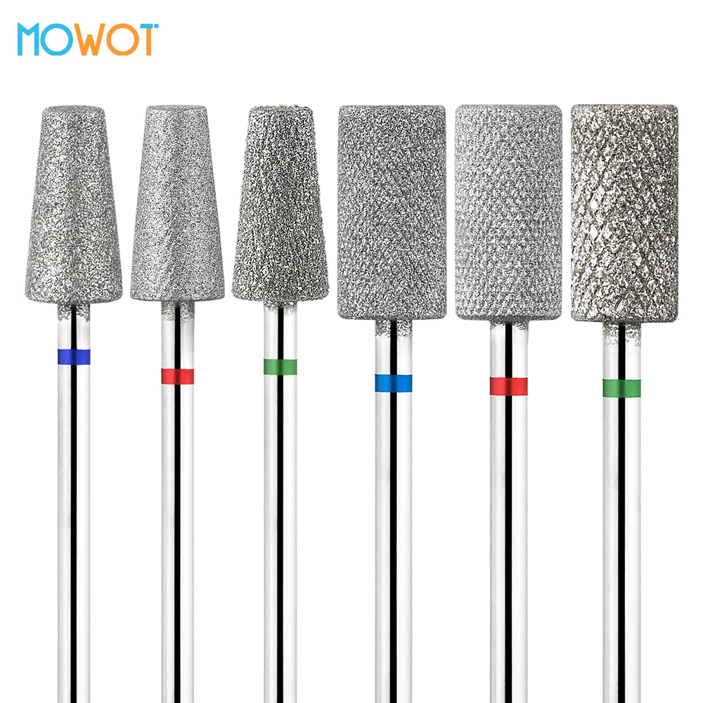 MOWOT Cross Teeth Barrel Diamond Nail Drill Bits 3/32" Rotary Nail Bit Milling Cutter for Manicure Cuticle Clean Burr Nail Tools